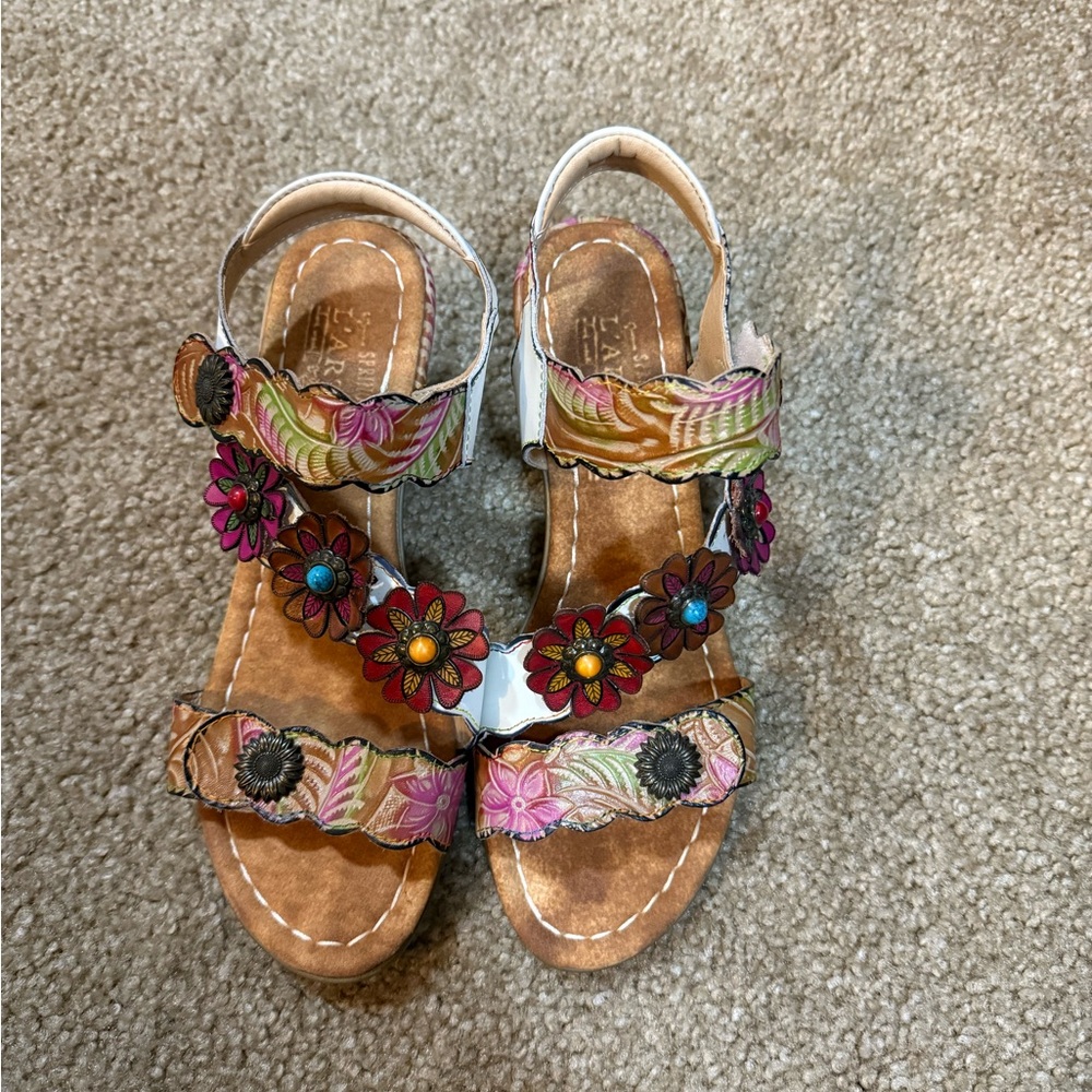 L’Artiste by Spring Step Multicolor Leather Floral Sandals